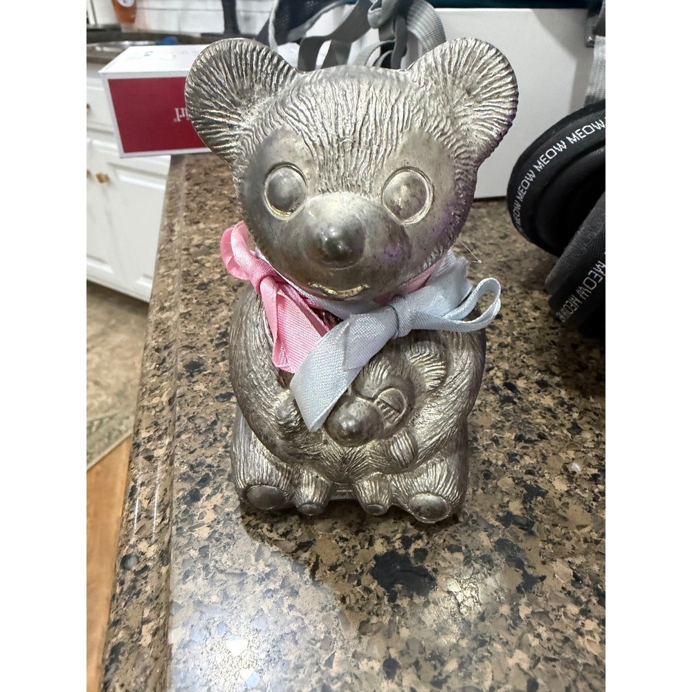 Godinger Silver Art Co Teddy Bear Coin Bank Vintage Silver Plate Mother and Baby